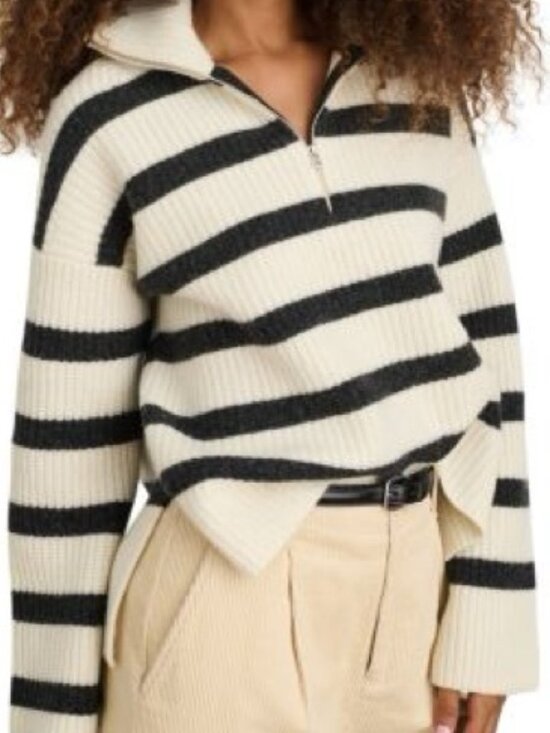 Alex Mill Sweaters - Alex Mill Felix Striped Merino Wool Half Zip Sweater Cream Charcoal XS